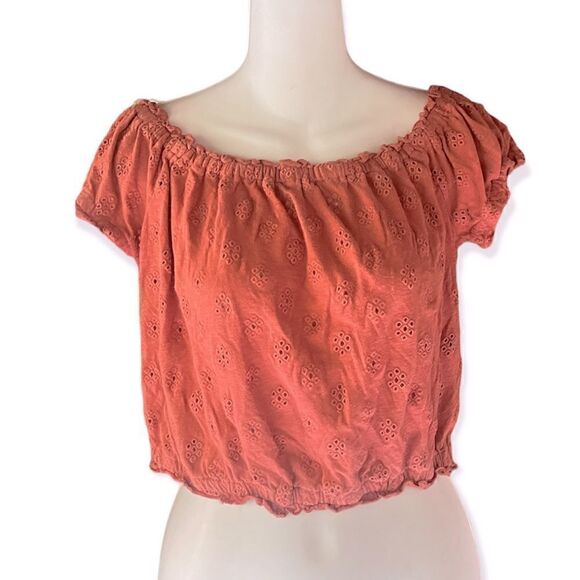 AMERICAN EAGLE PEASANT CROP EYELET TOP RUST SIZE M - Picture 1 of 8